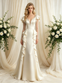 Ivory Satin Long Sleeve Beading Wedding Dress