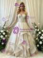 Ivory Tulle Long Sleeve Beading Wedding Dress