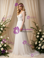 Long Sleeve V-Neck Backless Pleats Beading Wedding Dress