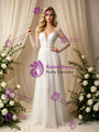 Long Sleeve V-Neck Backless Pleats Beading Wedding Dress
