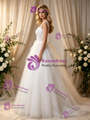 Beige White Tulle Pleats Beading Wedding Dress