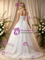 Beige White Tulle Pleats Beading Wedding Dress