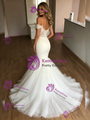 White Mermaid Tulle Spaghetti Straps Lace Wedding Dress
