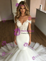 White Mermaid Tulle Spaghetti Straps Lace Wedding Dress