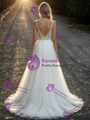 A-Line White Tulle Lace V-Neck Wedding Dress