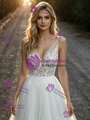 A-Line White Tulle Lace V-Neck Wedding Dress