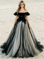 Black Tulle Off The Shoulder Appliques Wedding Dress