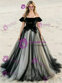 Black Tulle Off The Shoulder Appliques Wedding Dress