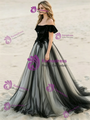 Black Tulle Off The Shoulder Appliques Wedding Dress