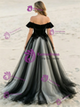 Black Tulle Off The Shoulder Appliques Wedding Dress