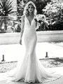 White Mermaid V-Neck Long Sleeve Wedding Dress
