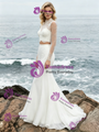 White Mermaid Lace Two Piece Long Sleeve Wedding Dress