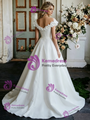 White Satin V-neck Flower Wedding Dress