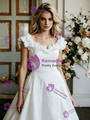 White Satin V-neck Flower Wedding Dress