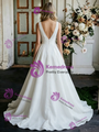 White Satin V-Neck Pleats Wedding Dress
