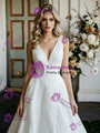 White Satin V-Neck Pleats Wedding Dress