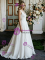 White Satin V-Neck Pleats Wedding Dress