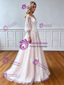 A-Line Long Sleeve Tulle Appliques Wedding Dress
