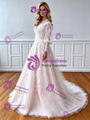 A-Line Long Sleeve Tulle Appliques Wedding Dress