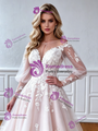 A-Line Long Sleeve Tulle Appliques Wedding Dress