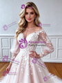 A-Line Long Sleeve Tulle Appliques Wedding Dress