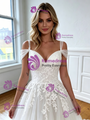 White Tulle Straps Lace Appliques Wedding Dress