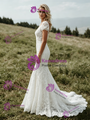 White Lace V-Neck Cap Sleeve Wedding Dress