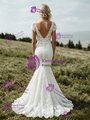White Lace V-Neck Cap Sleeve Wedding Dress