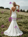 White Lace V-Neck Cap Sleeve Wedding Dress
