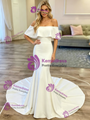 Simple White Mermaid Off The Shoulder Wedding Dress