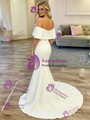 Simple White Mermaid Off The Shoulder Wedding Dress