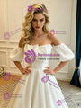 White Strapless Pleats Puff Sleeve Wedding Dress