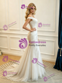White Mermaid Tulle Off The Shoulder Split Wedding Dress