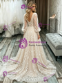 Champagne Lace Long Sleeve V-Neck Wedding Dress