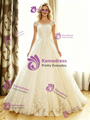 White Tulle Lace Cap Sleeve Wedding Dress