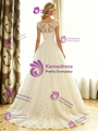 White Tulle Lace Cap Sleeve Wedding Dress