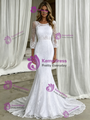 White Mermaid Lace Short Sleeve Wedding Dress