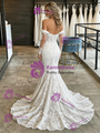 Sexy White Mermaid Lace Long Sleeve Wedding Dress