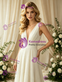 A-Line Ivory V-Neck Pleats Wedding Dress