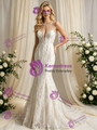 Sexy Beige White Mermaid Tulle Appliques Wedding Dress