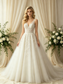 Beige White Tulle Lace Appliques Wedding Dress