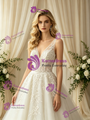 Beige White Tulle Lace Appliques Wedding Dress