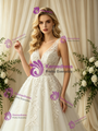 Beige White Tulle Lace Appliques Wedding Dress