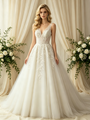 Beige White Tulle Lace Appliques Wedding Dress