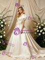 Ivory Satin Puff Sleeve Bow Beading Wedding Dress