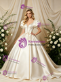 Ivory Satin Puff Sleeve Bow Beading Wedding Dress