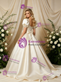 Ivory Satin Puff Sleeve Bow Beading Wedding Dress