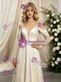 Ivory Long Sleeve Straps Pleats Beading Wedding Dress