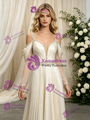 Ivory Long Sleeve Straps Pleats Beading Wedding Dress