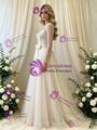 Ivory Tulle V-Neck Long Sleeve Beading Wedding Dress
